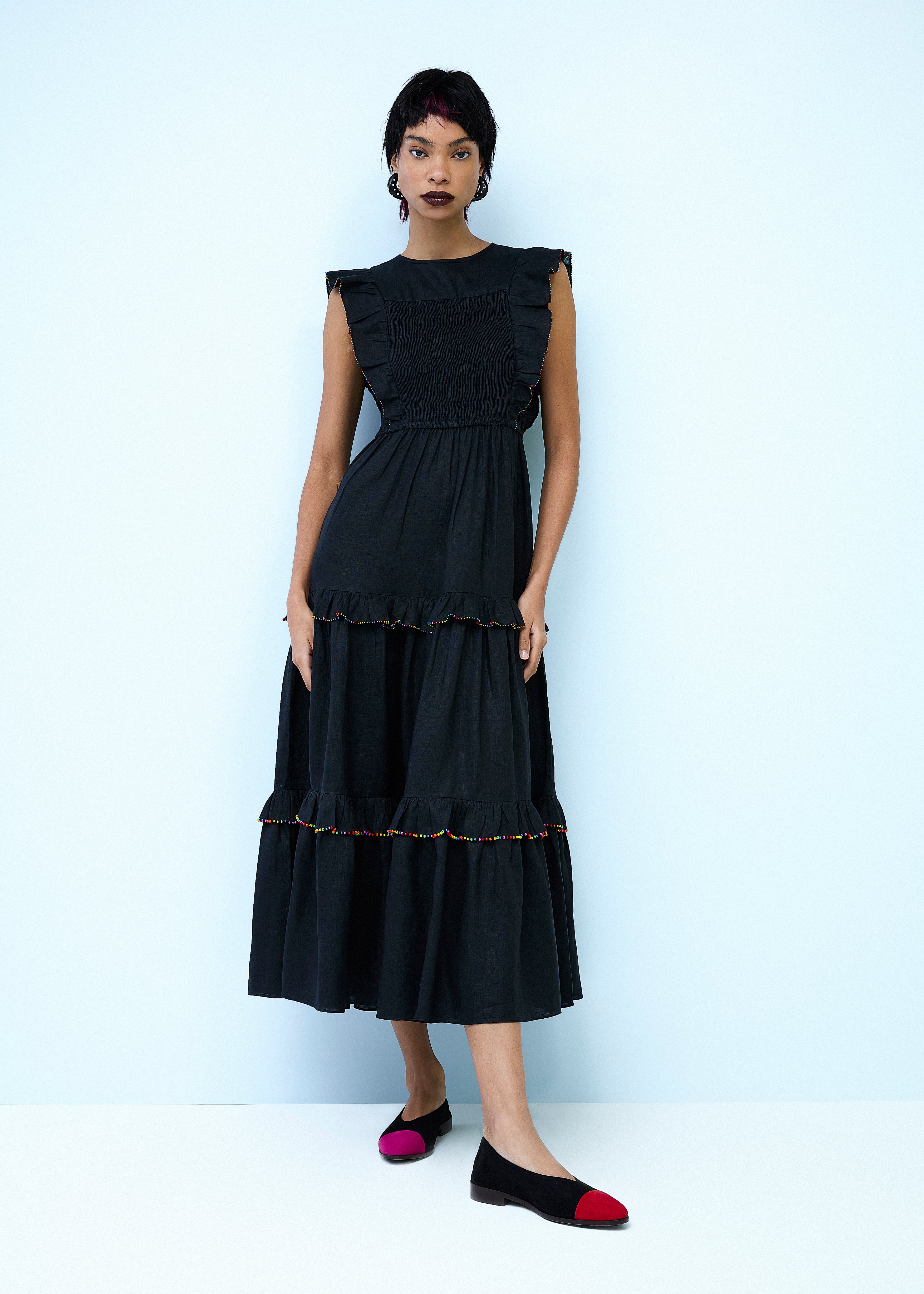 lucila linen dress Reformation Lucila Ruffle Linen Dress In White - 50% Off